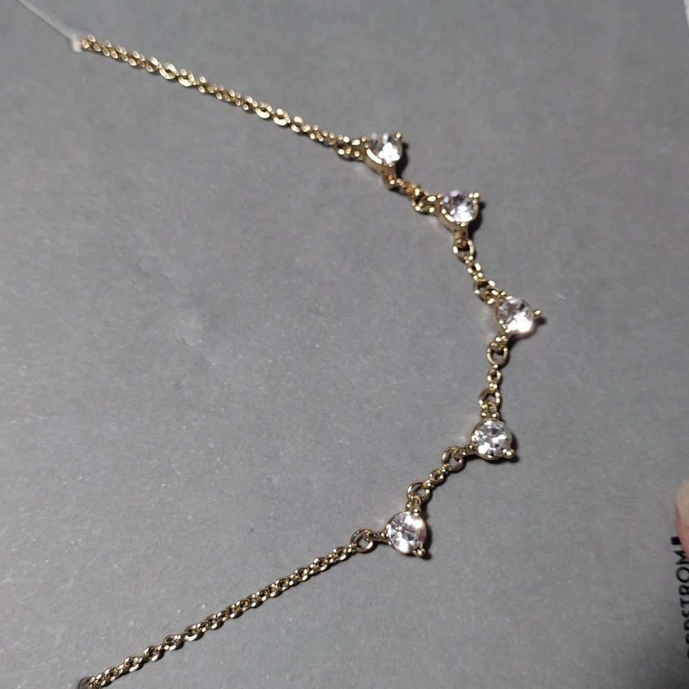 NWT Nordstrom Rack Gold Necklace with Clear Accents 15"+3" Extension - Picture 6 of 6